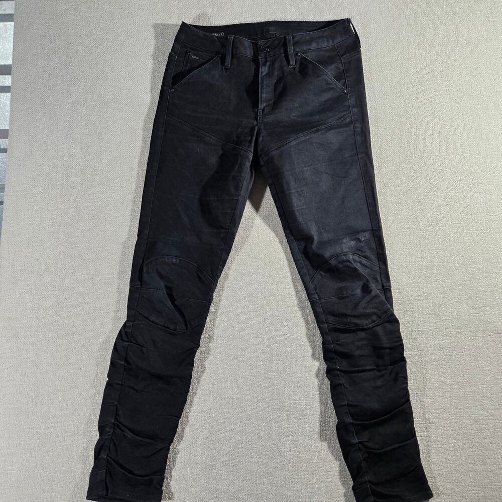 G-Star RAW 5620 Mid Skinny Jeans 28x30 Black Waxed Denim Stretch Womens